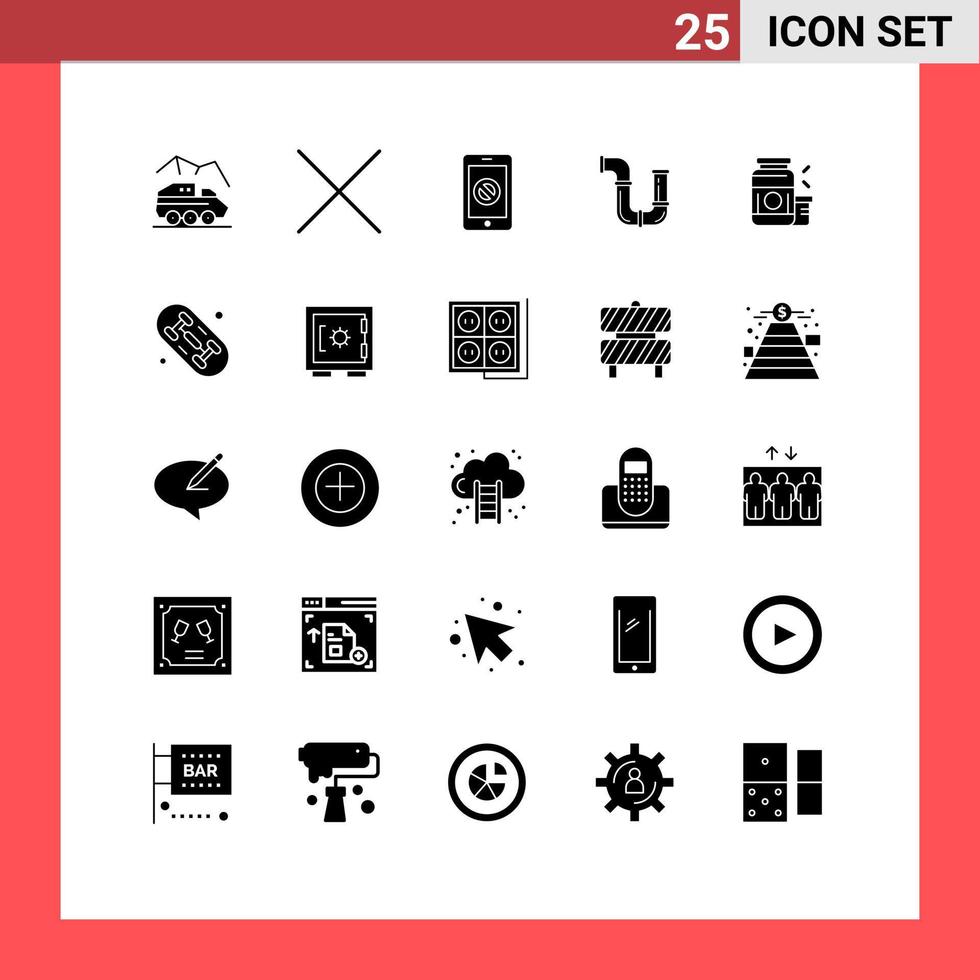 Modern Set of 25 Solid Glyphs Pictograph of bodybuilding tools cell repair pipe Editable Vector Design Elements