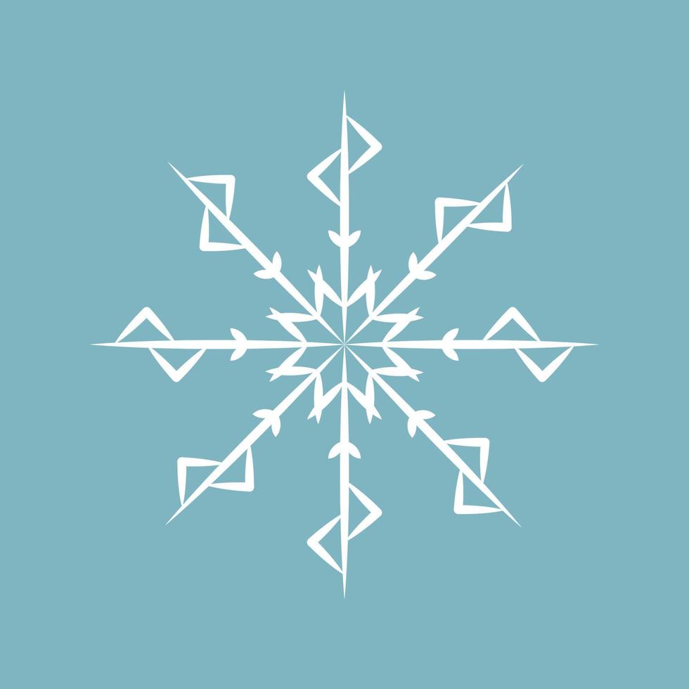 White snowflake icon isolated on blue background. Celebration decor. Vector illustration