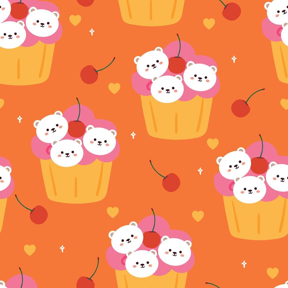seamless pattern cartoon bear and cute dessert character vector