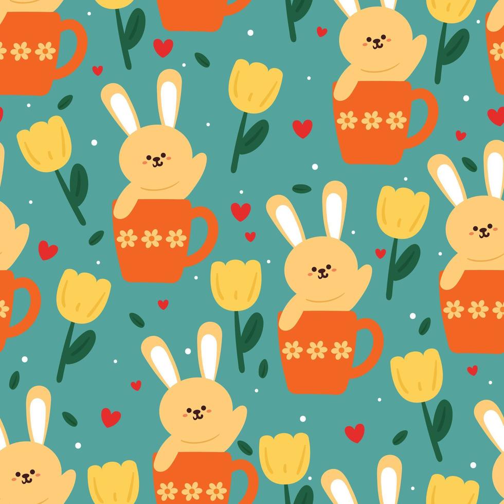 seamless pattern cartoon bunny and flower vector