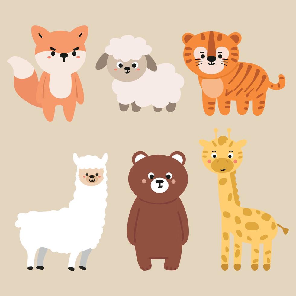 hand drawing animal sticker set vector