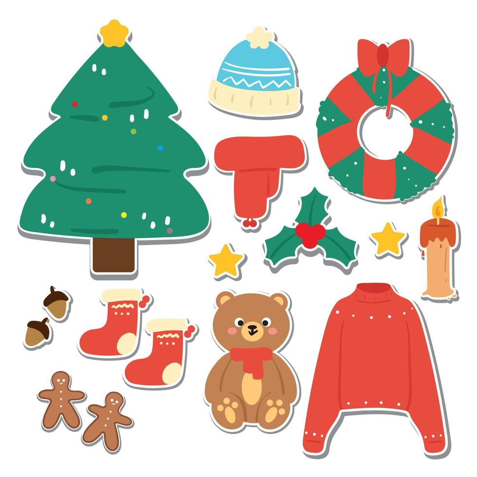 hand drawing cartoon christmas sticker set vector