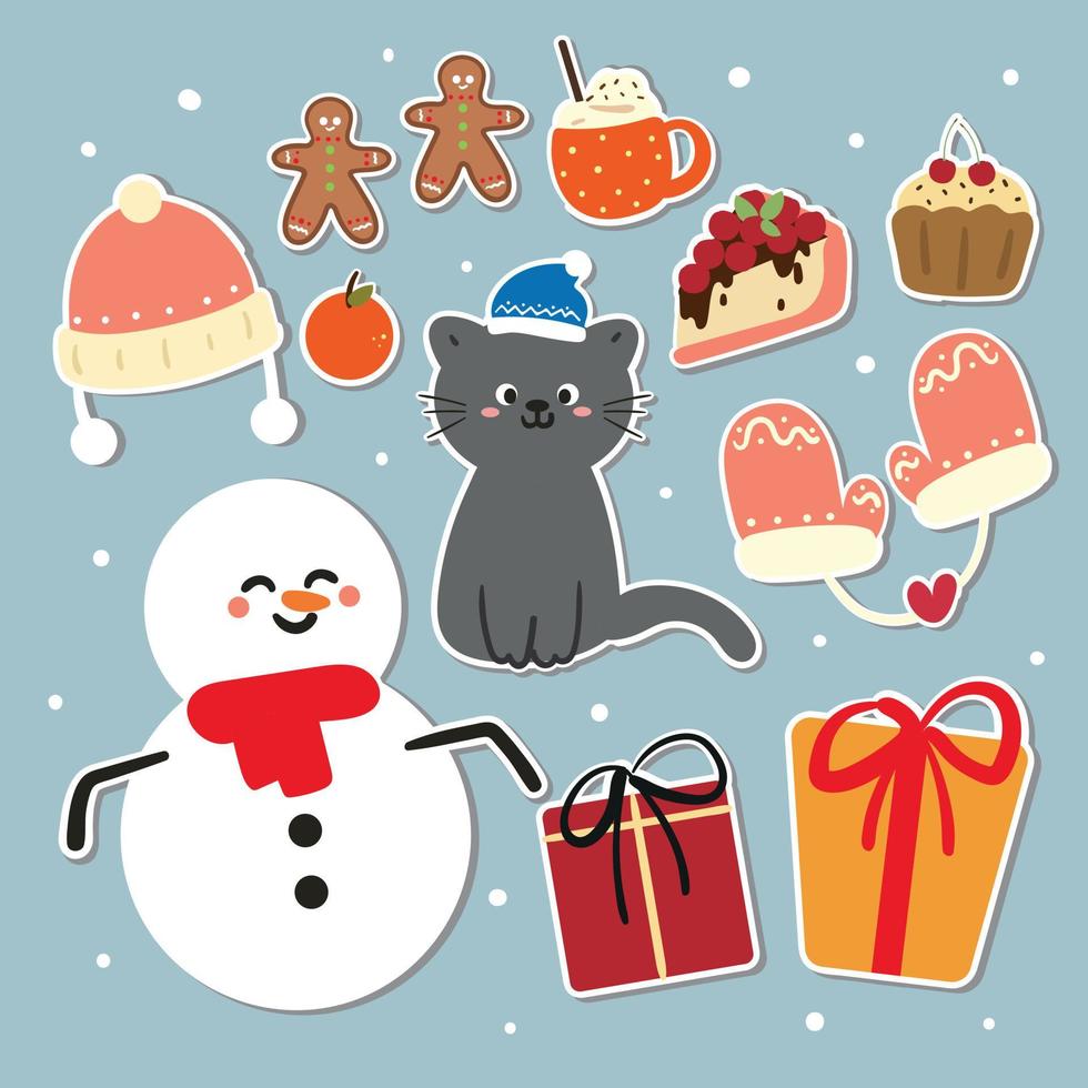 hand drawing cartoon christmas sticker set vector