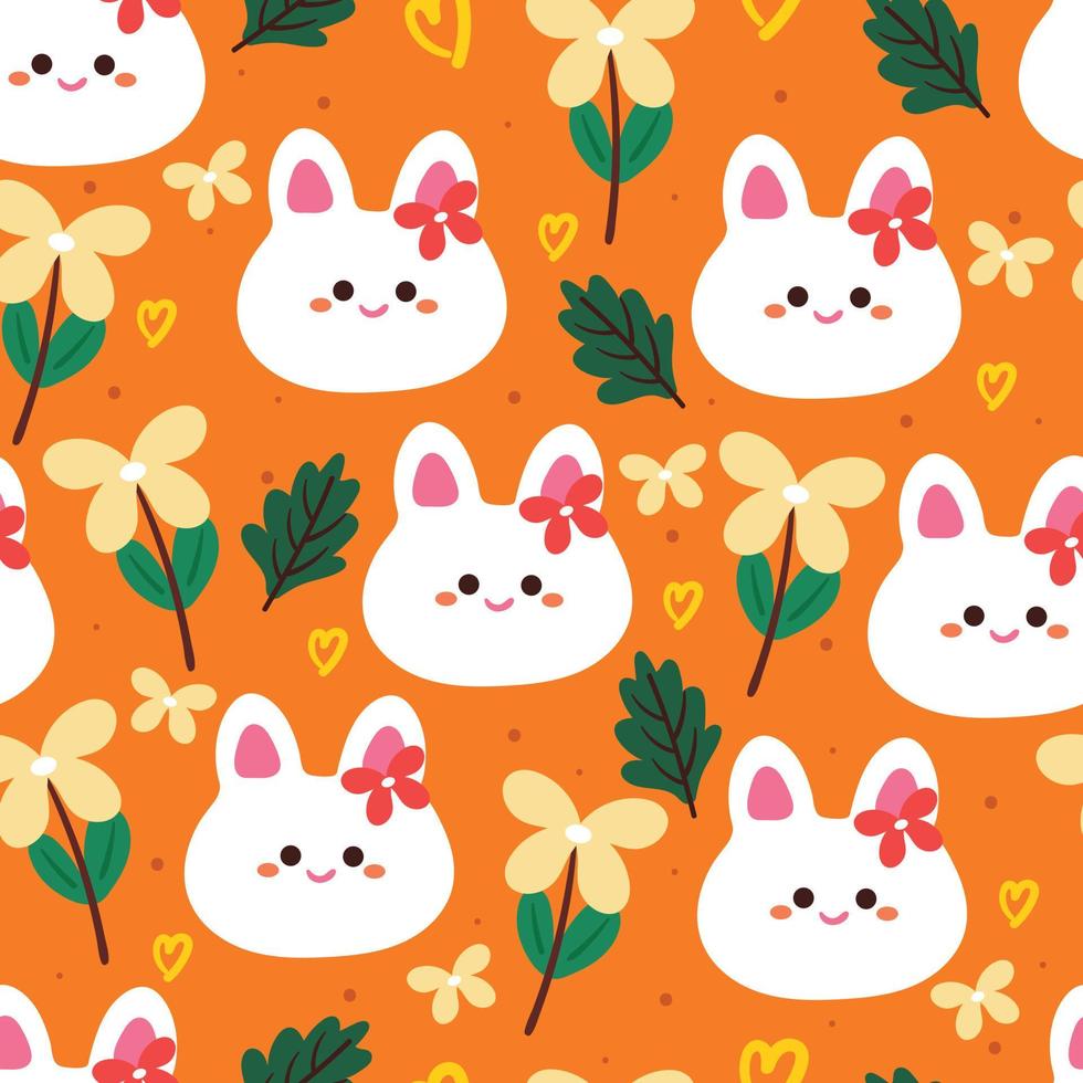 seamless pattern cartoon bunny and flower vector