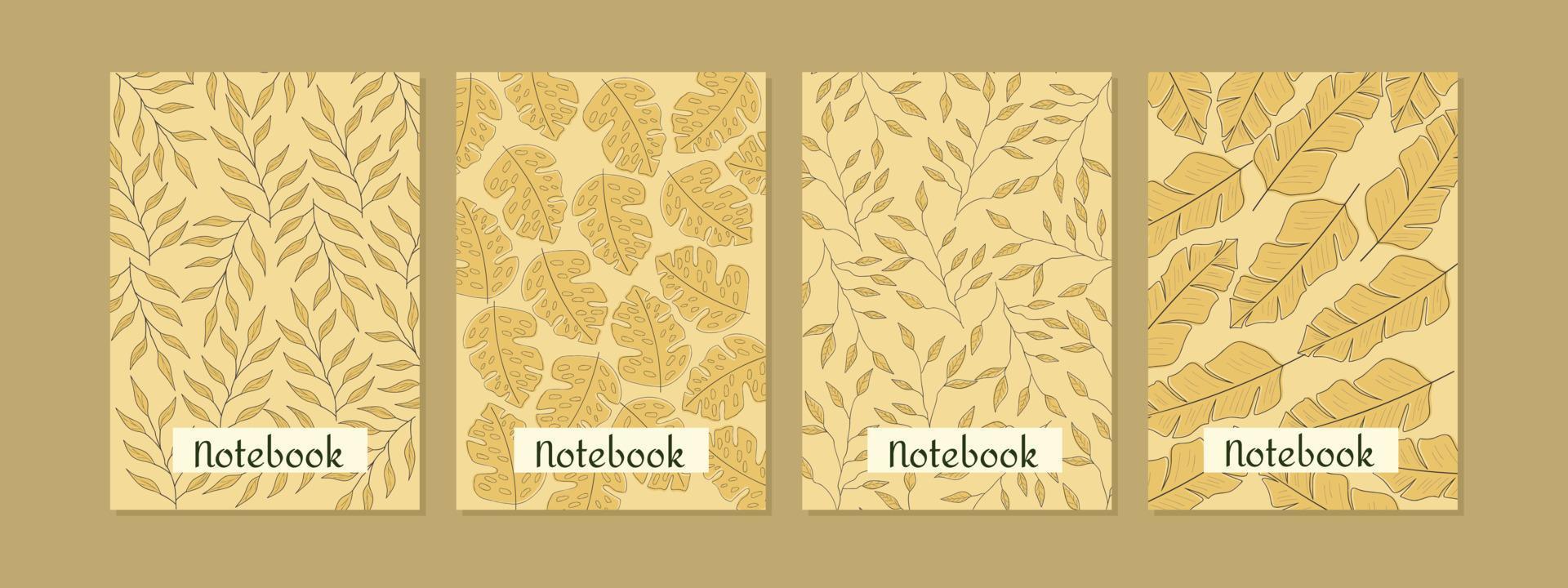 conjunto de diseño de portada de patrón de hoja. fondo floral abstracto dibujado a mano. tamaño a4 para cuadernos, diarios, revistas, informes anuales, invitaciones vector