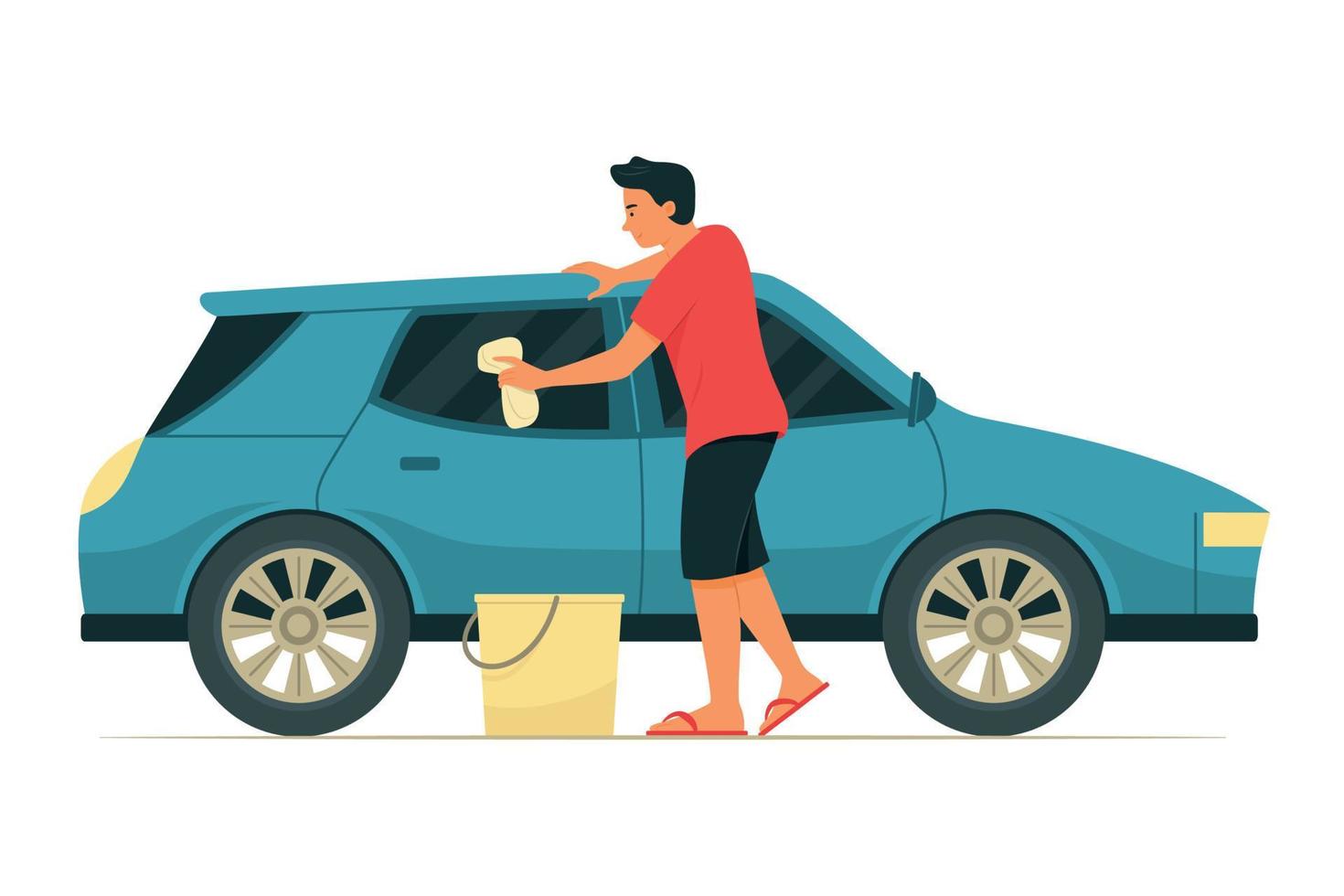 Man Cleaning and Washing Car vector