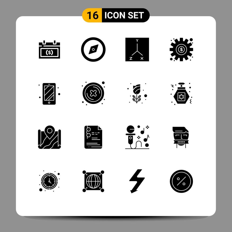 User Interface Pack of 16 Basic Solid Glyphs of access phone coordinates setting gear Editable Vector Design Elements