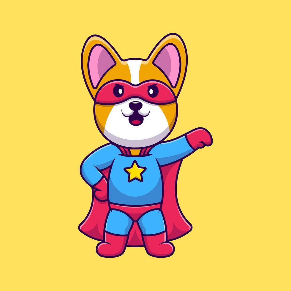 Ilustración de iconos de vector de dibujos animados de superhéroe de perro corgi lindo. concepto de caricatura plana. adecuado para cualquier proyecto creativo.