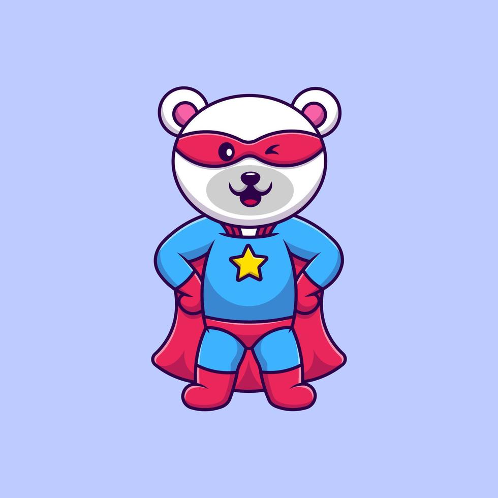 Ilustración de iconos vectoriales de dibujos animados de pie de superhéroe de oso polar lindo. concepto de caricatura plana. adecuado para cualquier proyecto creativo. vector