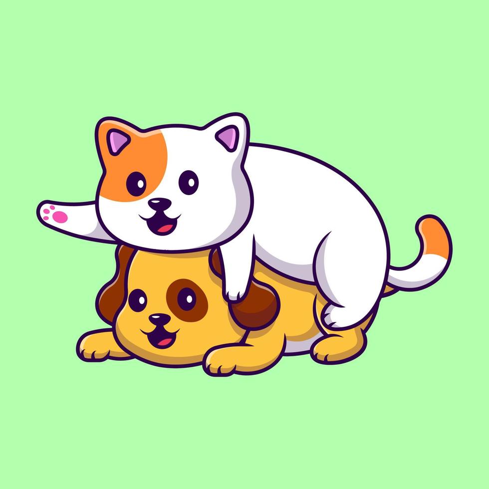 Cute Cat Playing With Dog Together Cartoon Vector Icons Illustration. Flat Cartoon Concept. Suitable for any creative project.