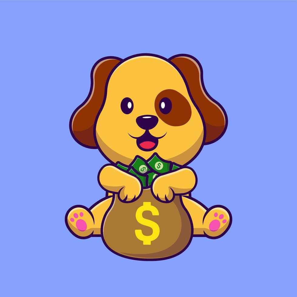 lindo perro con bolsa de dinero ilustración de iconos de vector de dibujos animados. concepto de caricatura plana. adecuado para cualquier proyecto creativo.