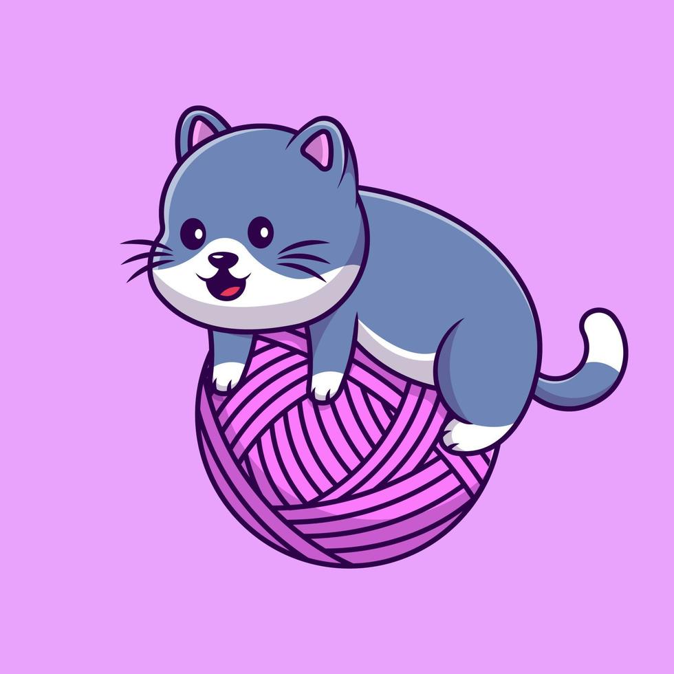 Cute Cat On Yarn Ball Cartoon Vector Icons Illustration. Flat Cartoon Concept. Suitable for any creative project.