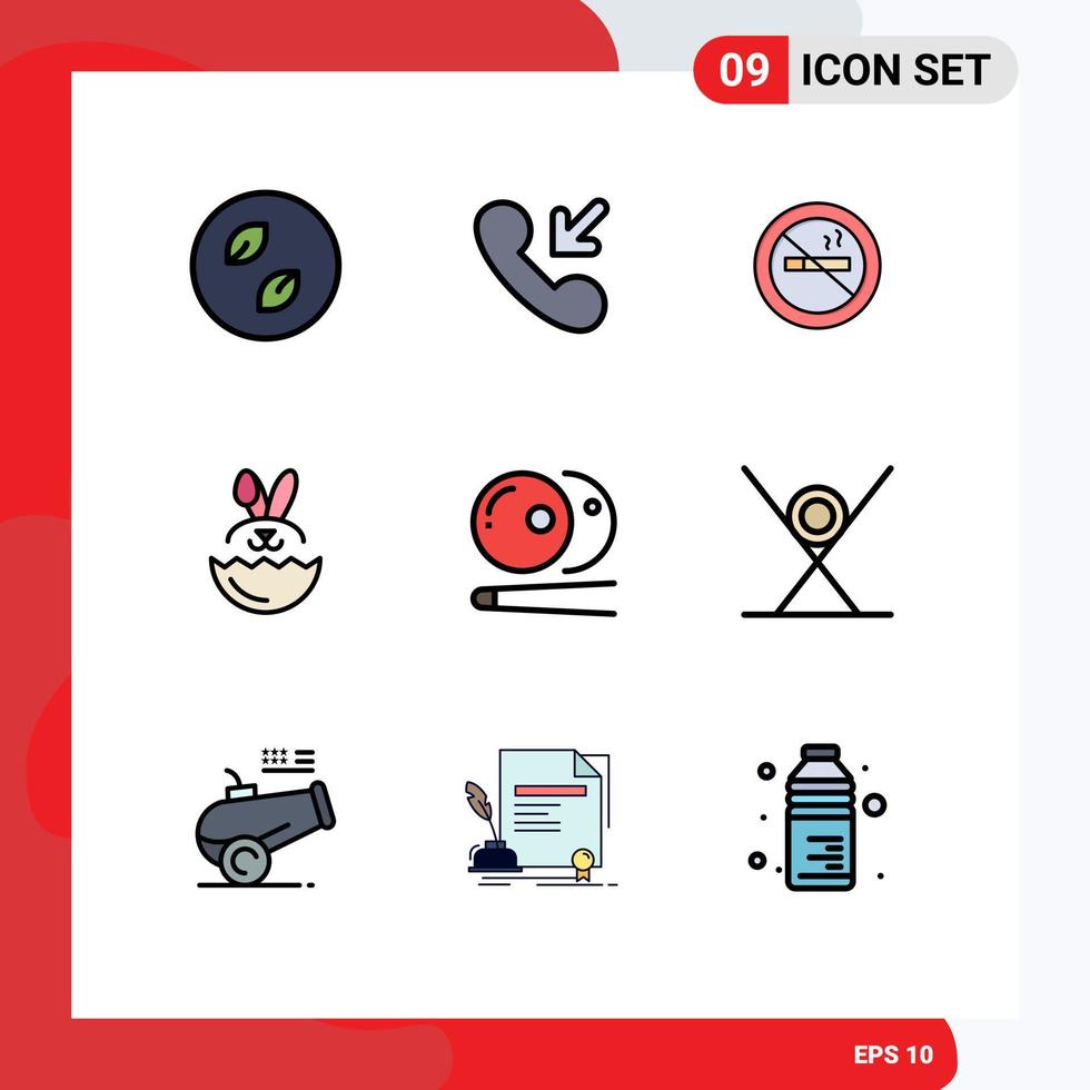 9 User Interface Filledline Flat Color Pack of modern Signs and Symbols of sports pool smoking billiards robbit Editable Vector Design Elements