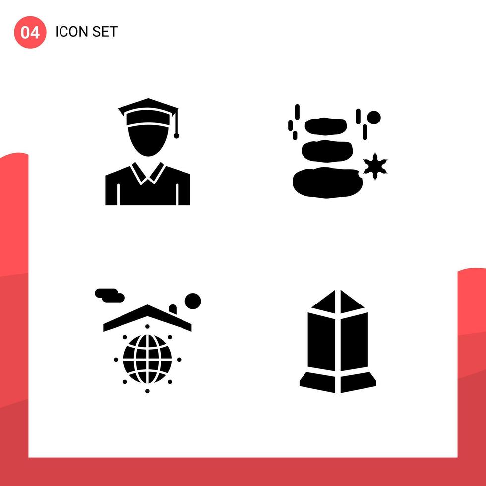 paquete de 4 iconos de glifos universales para medios impresos sobre fondo blanco. vector