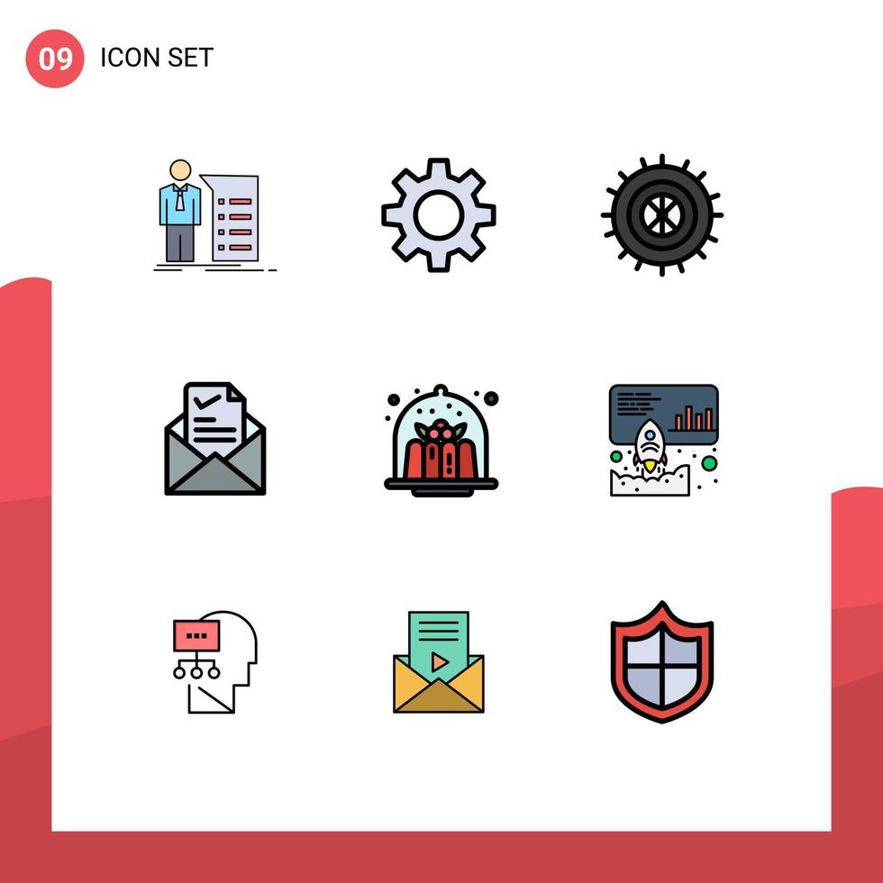 9 Universal Filledline Flat Colors Set for Web and Mobile Applications cafe good studded tick email Editable Vector Design Elements
