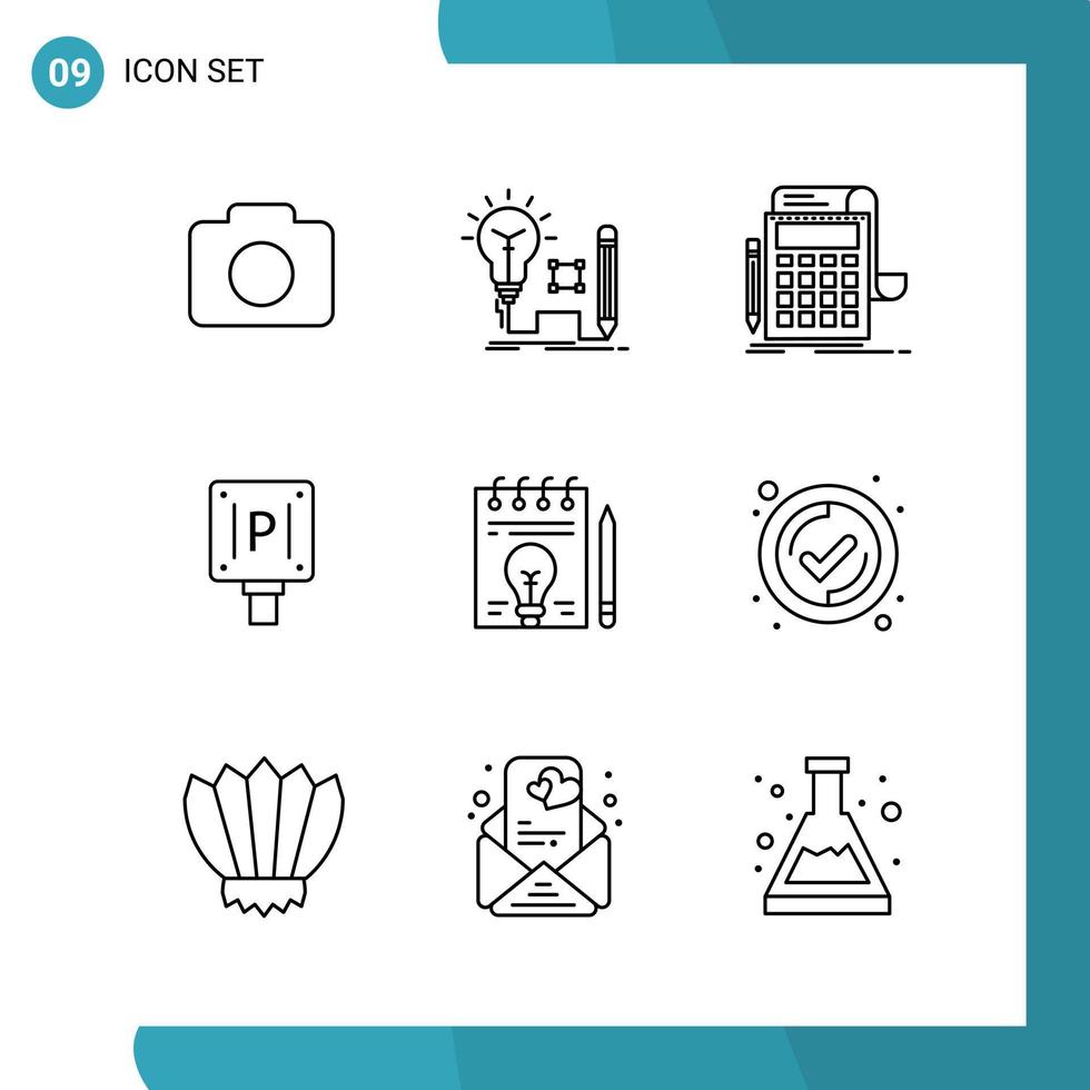 Vector Pack of 9 Outline Symbols. Line Style Icon Set on White Background for Web and Mobile.