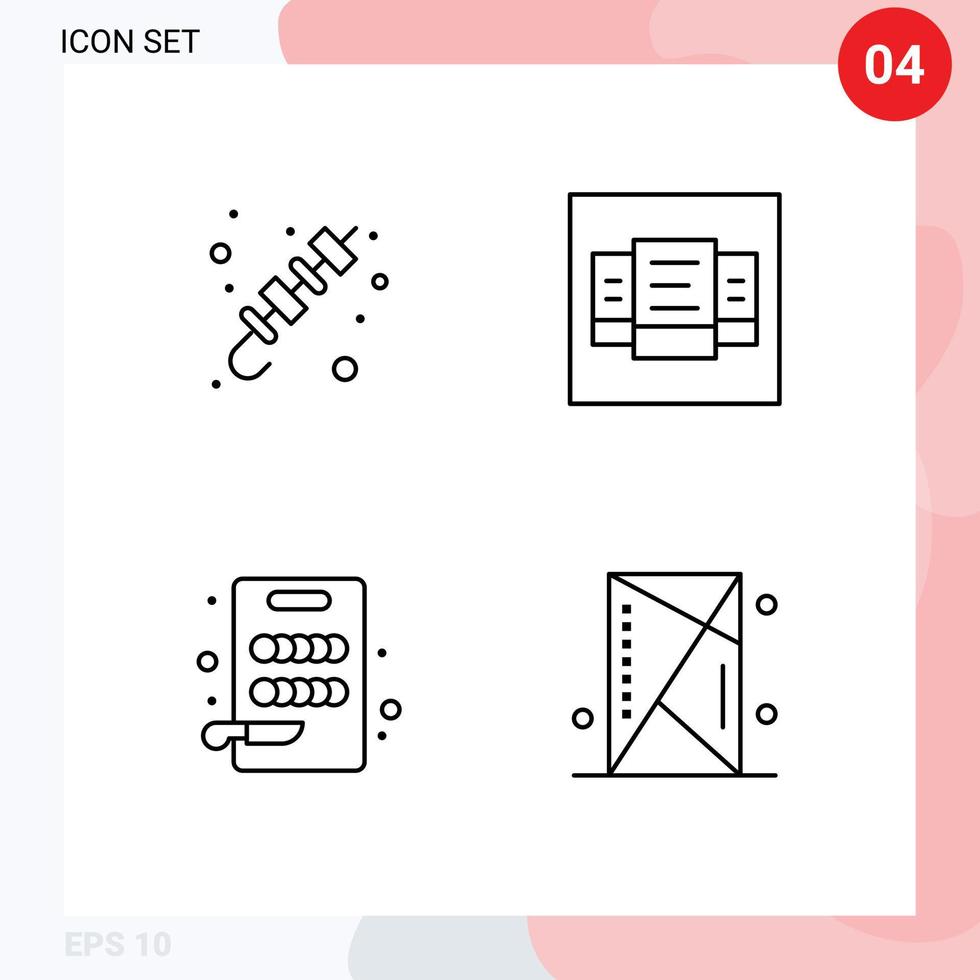 4 colores planos de línea de relleno de vector temático y símbolos editables de elementos de diseño de vector editables de consola de precio de comida a la parrilla de corte de barbacoa