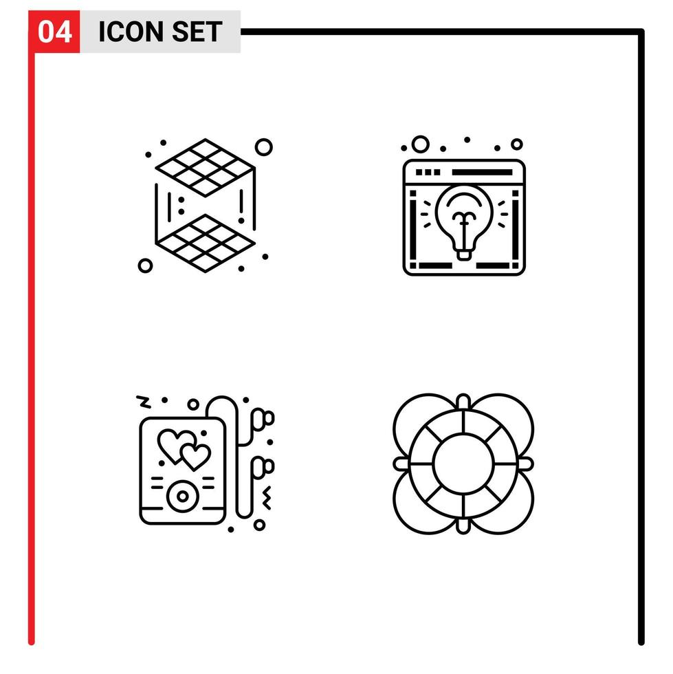 4 User Interface Line Pack of modern Signs and Symbols of cube music browser launch essentials Editable Vector Design Elements