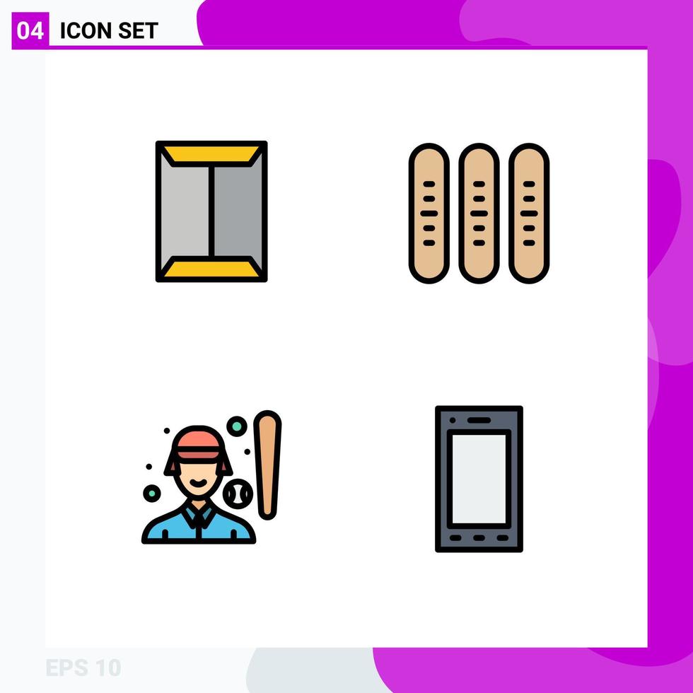 User Interface Pack of 4 Basic Filledline Flat Colors of window loaf closet event baseball player Editable Vector Design Elements