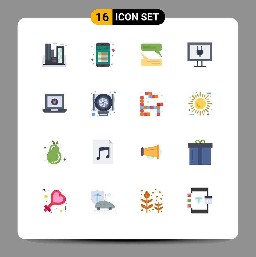 16 Universal Flat Color Signs Symbols of laptop tv note internet texting Editable Pack of Creative Vector Design Elements