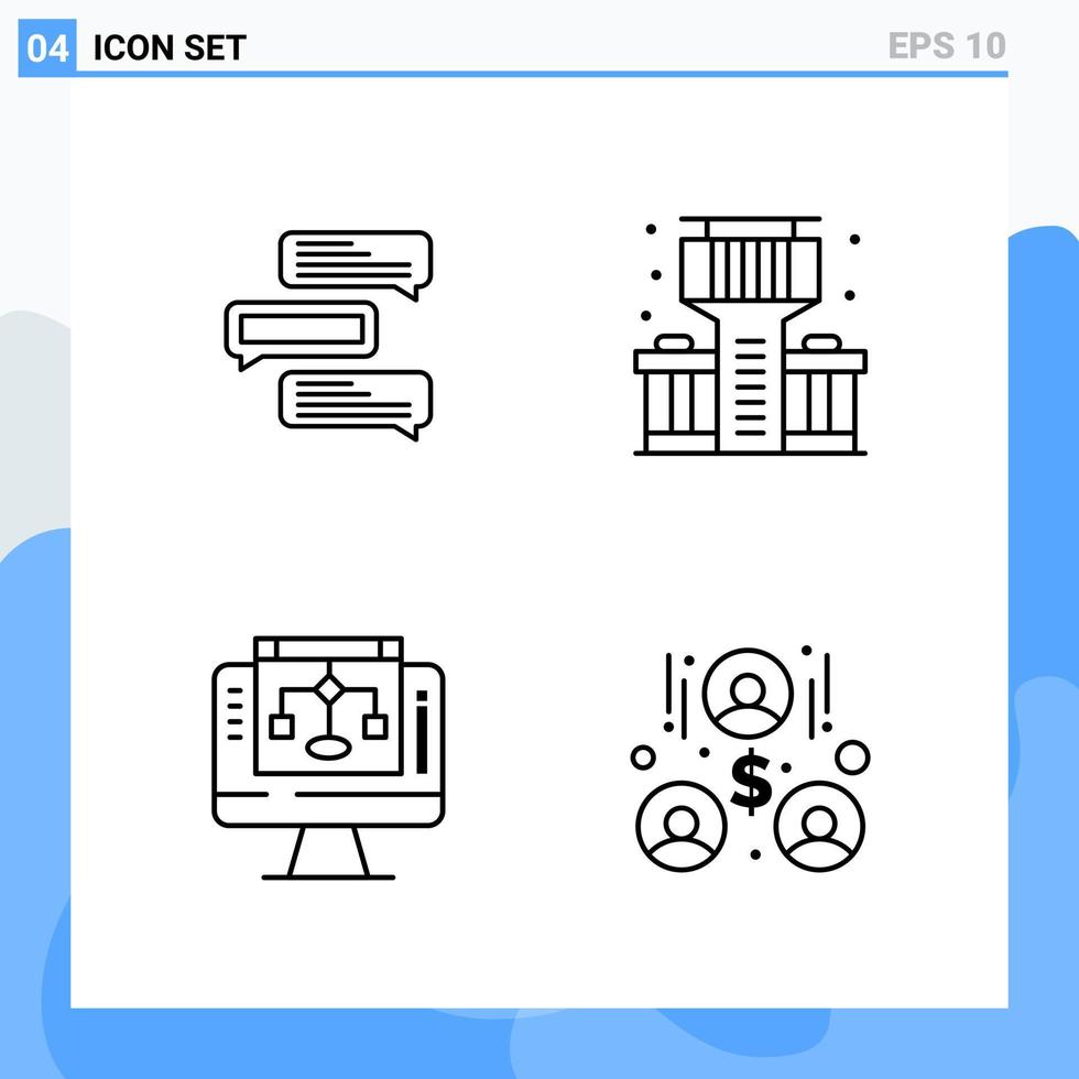 iconos de estilo moderno de 4 líneas. símbolos de contorno para uso general. signo de icono de línea creativa aislado sobre fondo blanco. Paquete de 4 iconos. vector