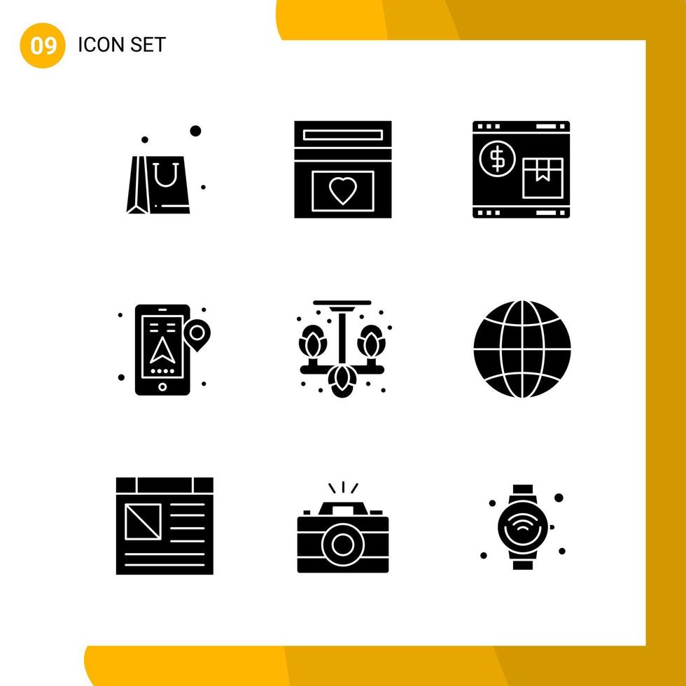 9 Icon Set. Solid Style Icon Pack. Glyph Symbols isolated on White Backgound for Responsive Website Designing. vector
