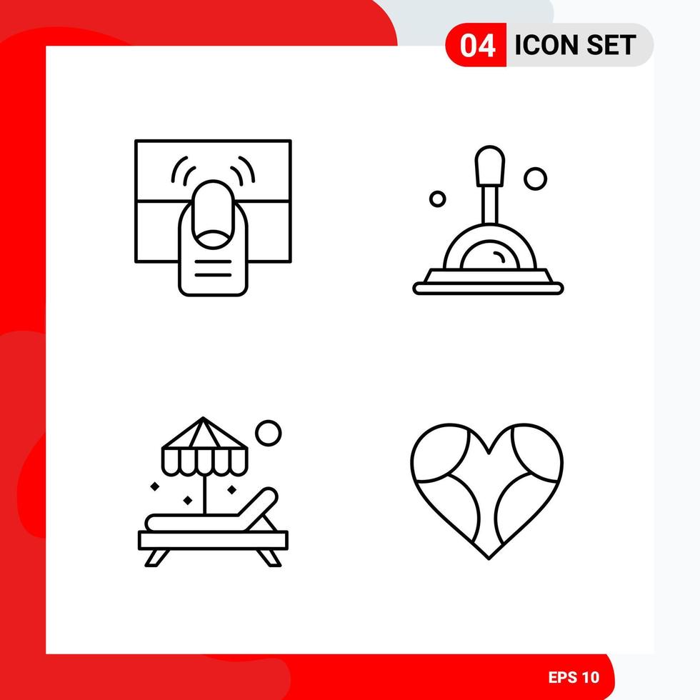 conjunto creativo de 4 iconos de contorno universal aislados sobre fondo blanco. vector