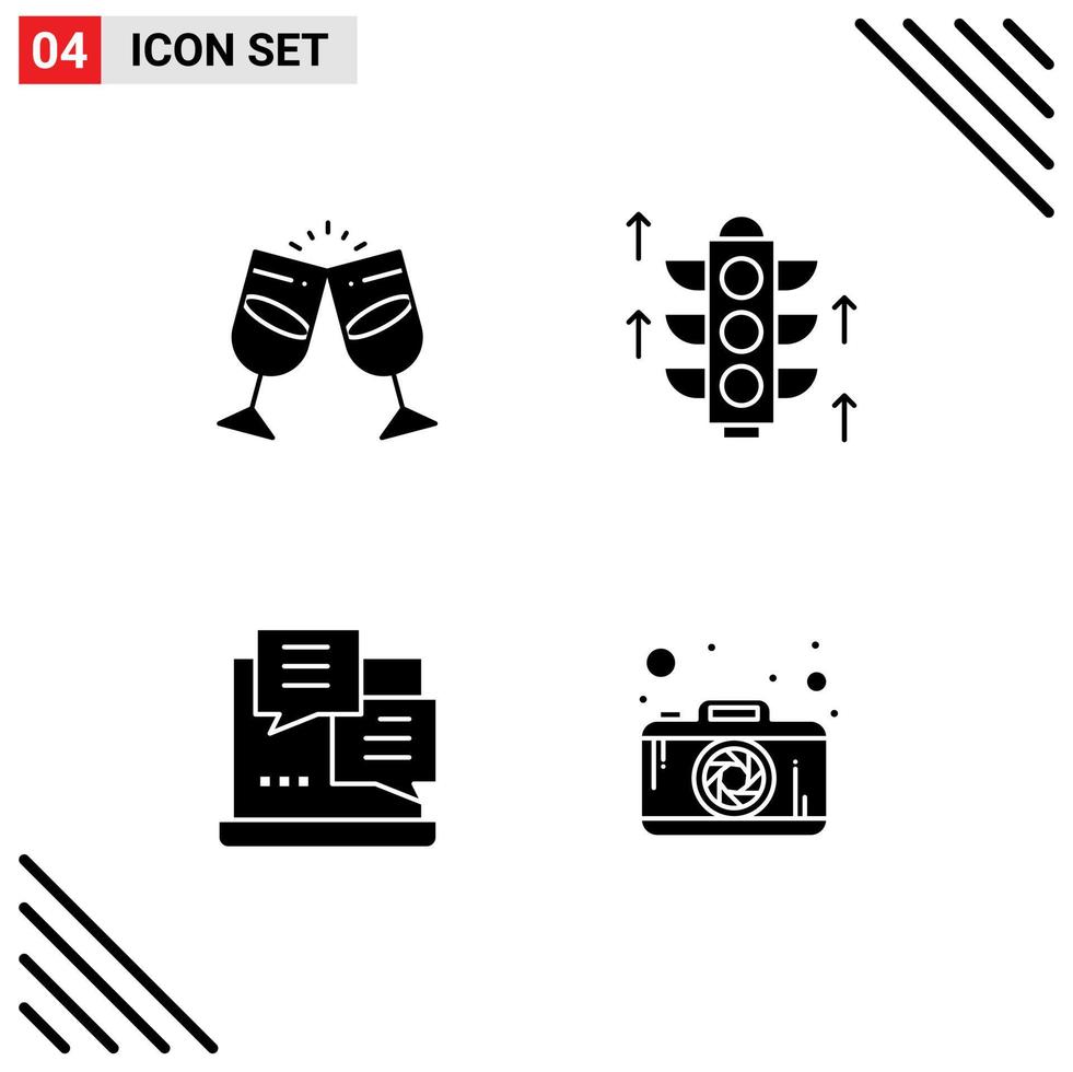 Universal Icon Symbols Group of 4 Modern Solid Glyphs of drink internet romantic light web Editable Vector Design Elements