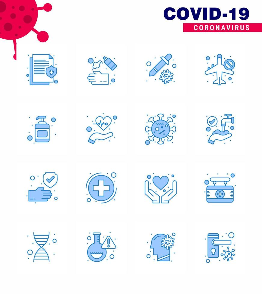 COVID19 corona virus contamination prevention Blue icon 25 pack such as not allow travel soap infrared pipette viral coronavirus 2019nov disease Vector Design Elements