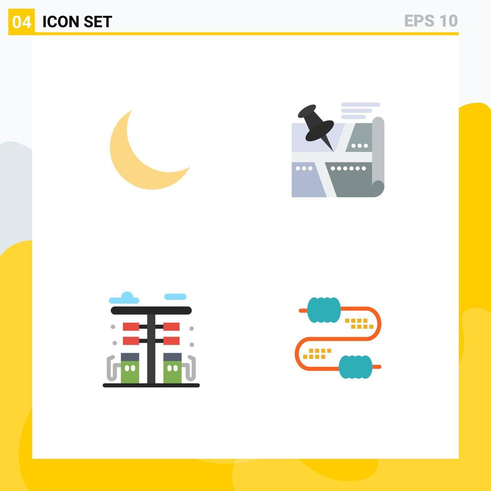 Group of 4 Flat Icons Signs and Symbols for moon city natural position fuel Editable Vector Design Elements