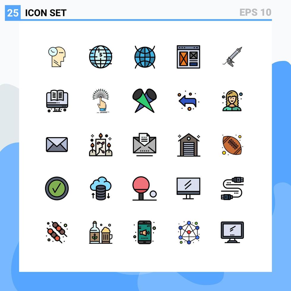 paquete de interfaz de usuario de 25 colores planos básicos de línea rellena de página de sellador elementos de diseño vectorial editables del navegador de Internet de Internet vector