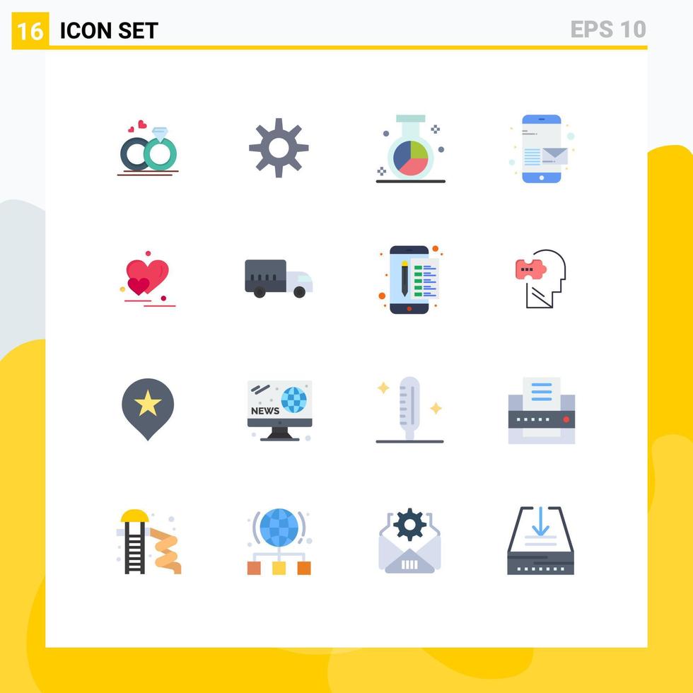 Modern Set of 16 Flat Colors Pictograph of love send market phone email Editable Pack of Creative Vector Design Elements