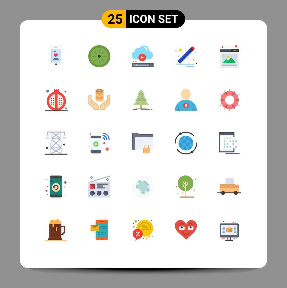 conjunto de 25 iconos de interfaz de usuario modernos signos de símbolos para la galería de archivos de fotos del navegador lápiz elementos de diseño vectorial editables vector