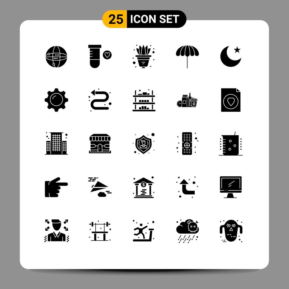 paquete de iconos de vector de stock de 25 signos y símbolos de línea para elementos de diseño de vector editables de paraguas mojado de planta de luna nocturna