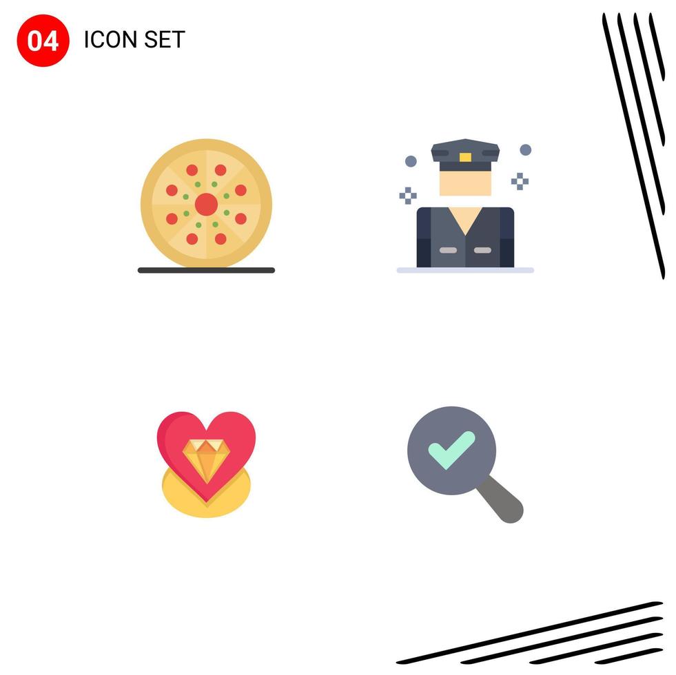 Set of 4 Commercial Flat Icons pack for drink diamond pizza people heart Editable Vector Design Elements