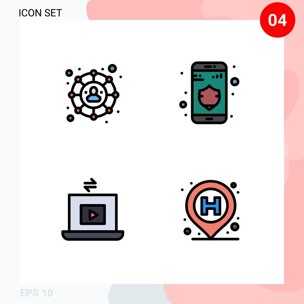 Pictogram Set of 4 Simple Filledline Flat Colors of connections play data laptop location Editable Vector Design Elements