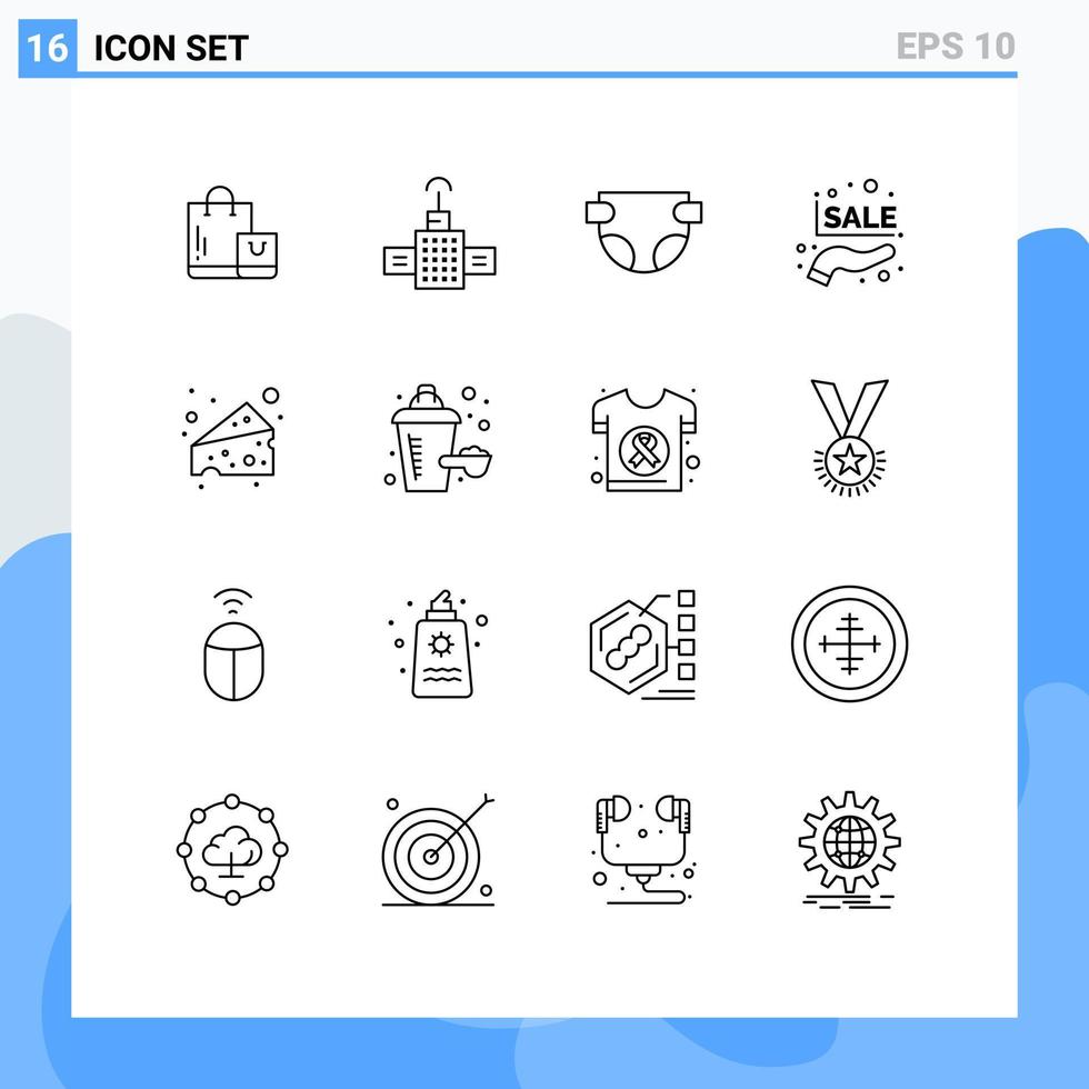 conjunto moderno de 16 contornos y símbolos como elementos de diseño de vectores editables de porcentaje de queso de pañales de alimentos aditivos