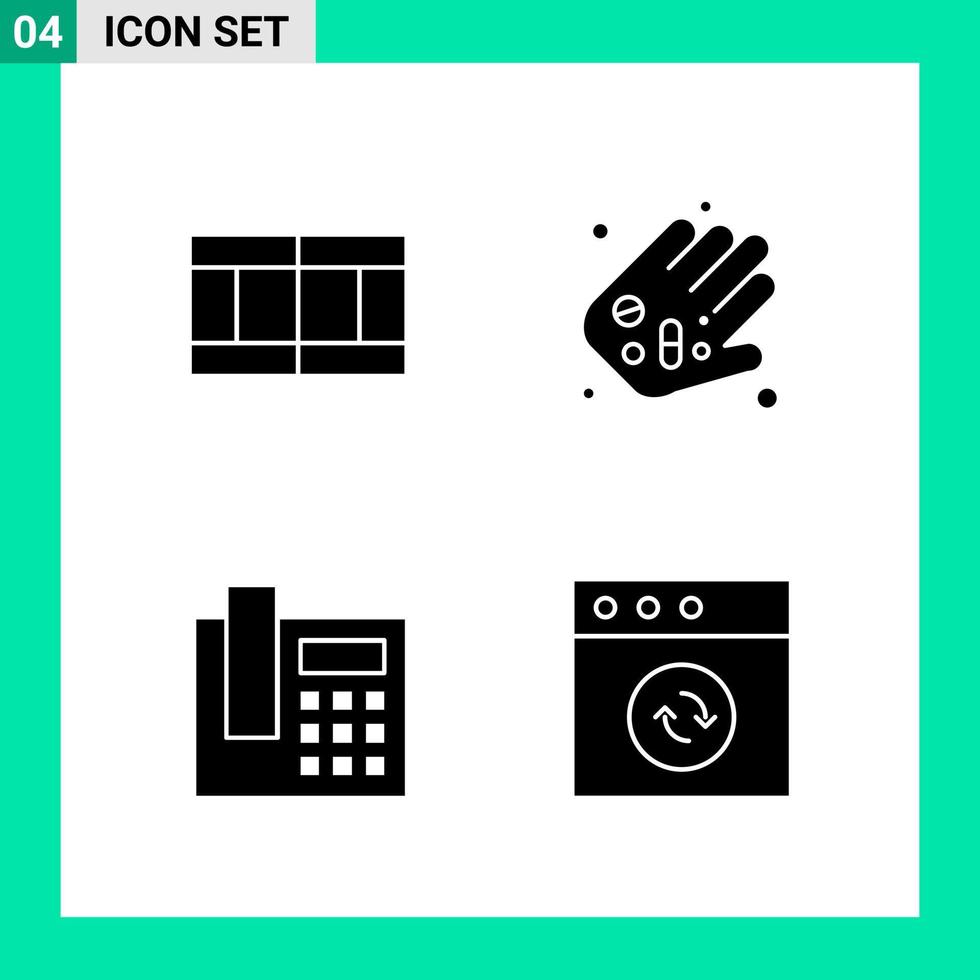 Pack of 4 Solid Style Icon Set. Glyph Symbols for print. Creative Signs Isolated on White Background. 4 Icon Set. vector