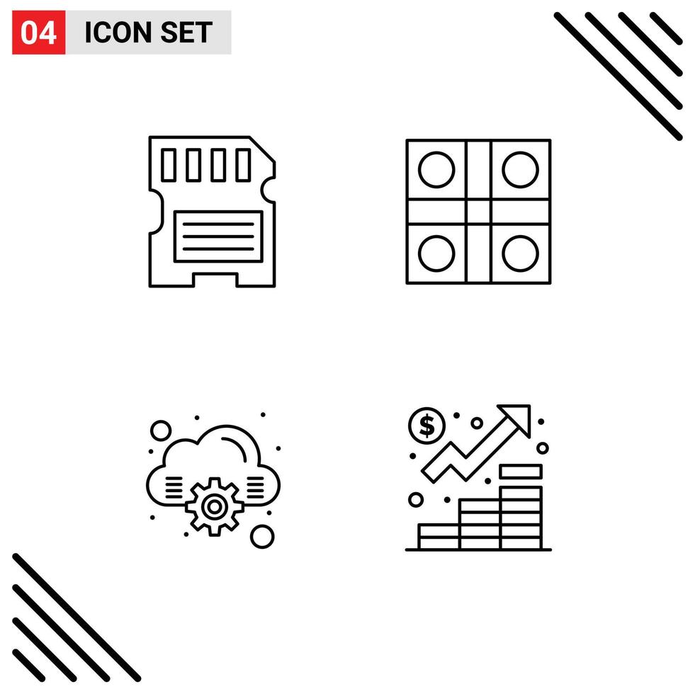 Set of 4 Modern UI Icons Symbols Signs for card cloud sd ludo board online Editable Vector Design Elements