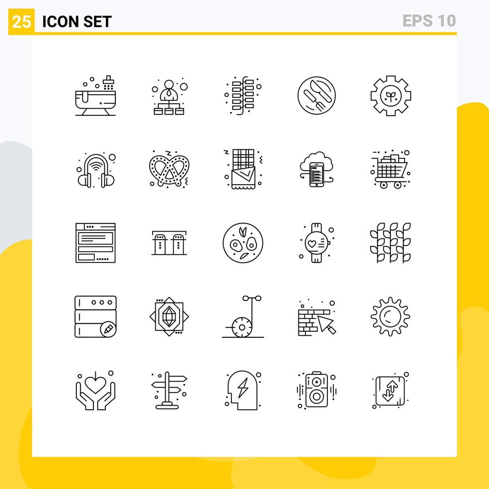 Set of 25 Modern UI Icons Symbols Signs for gear environment china knife dish Editable Vector Design Elements