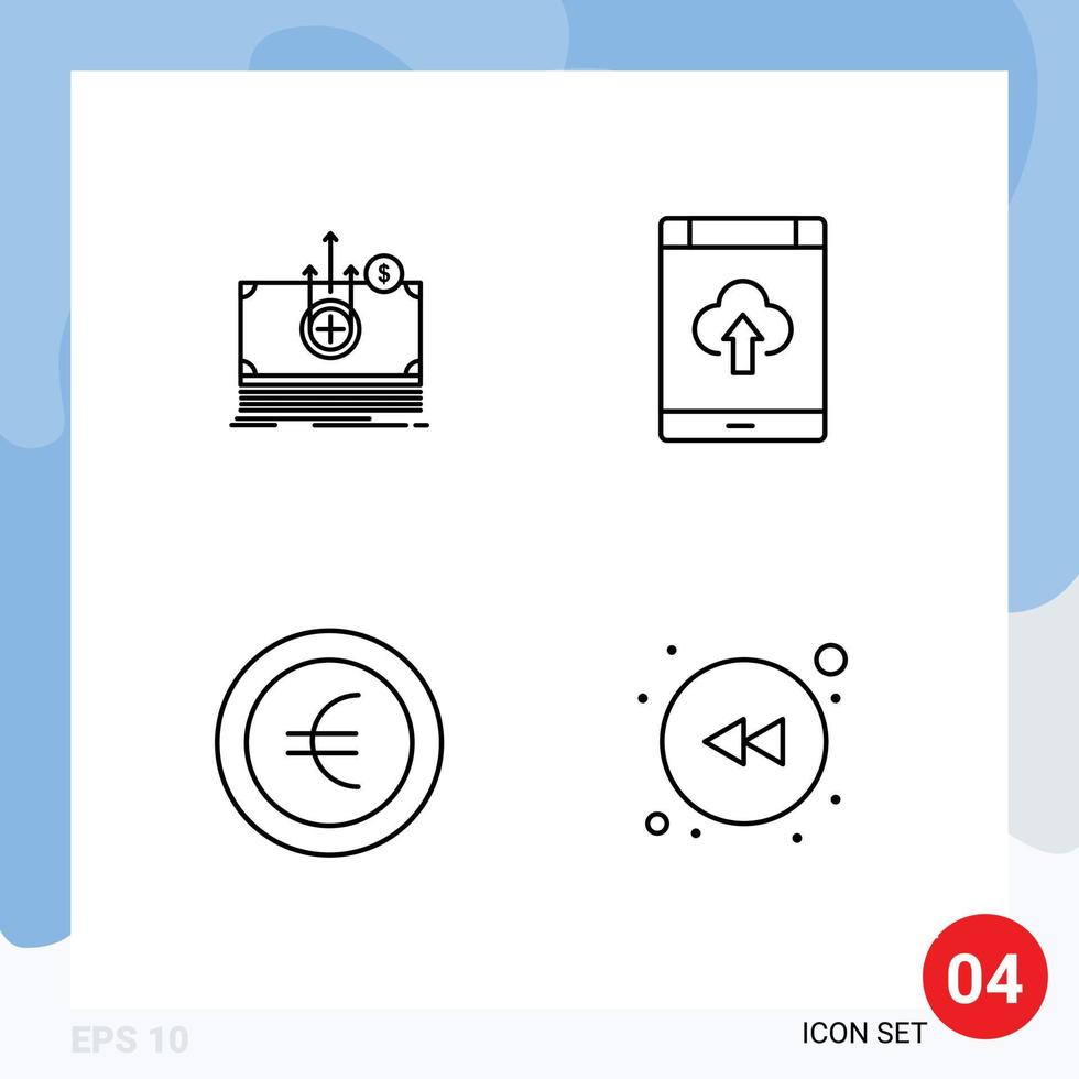 paquete de línea de 4 símbolos universales de transferencia de moneda de dinero signo de teléfono inteligente elementos de diseño vectorial editables vector