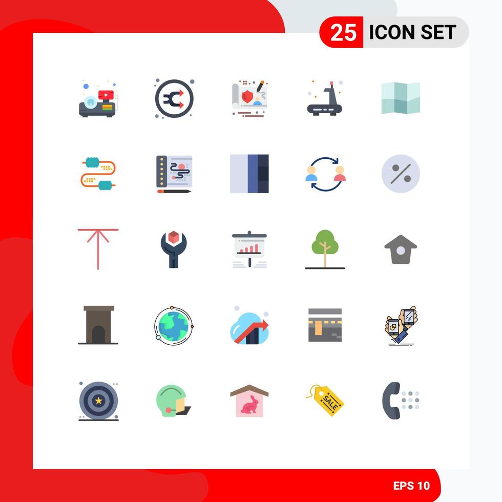 25 Universal Flat Color Signs Symbols of cable location controller treadmill gym Editable Vector Design Elements