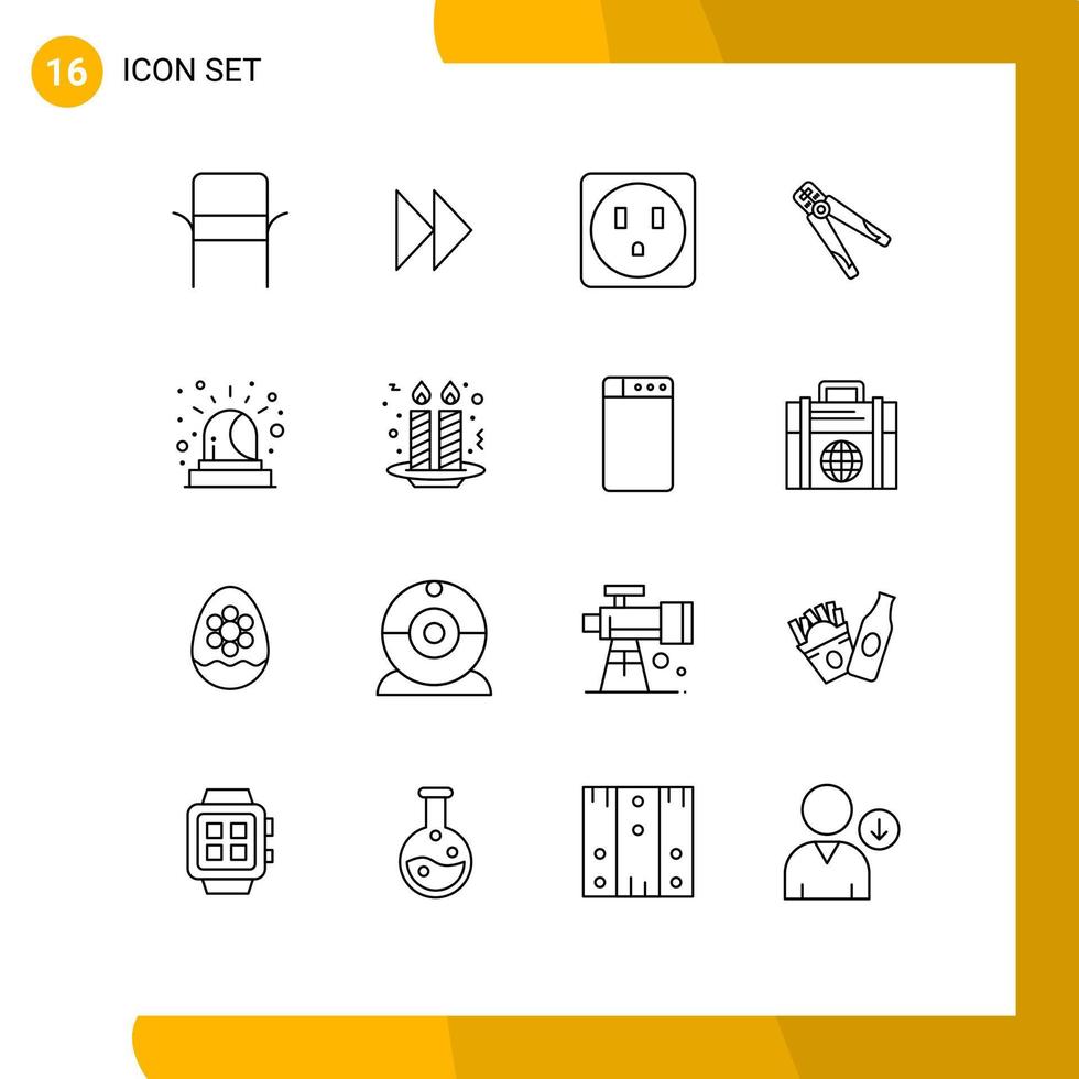 Stock Vector Icon Pack of 16 Line Signs and Symbols for emergency work electric tool construction Editable Vector Design Elements