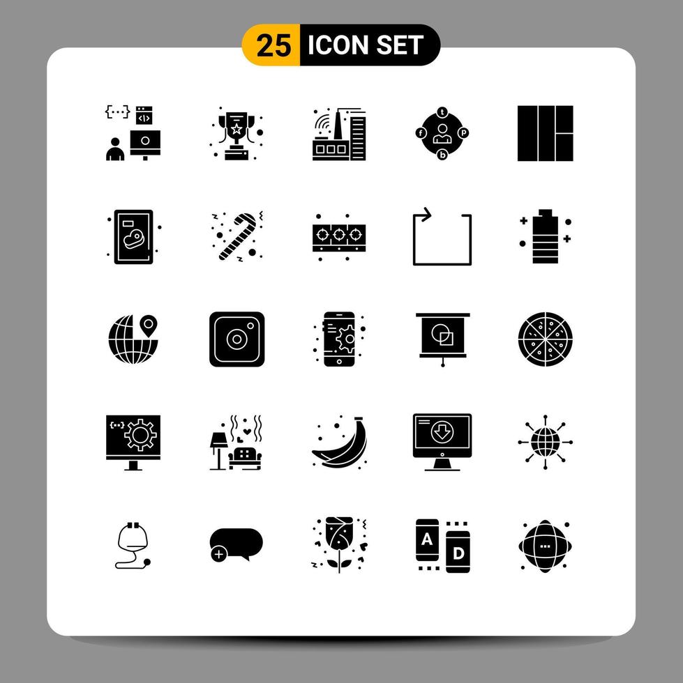 25 Universal Solid Glyphs Set for Web and Mobile Applications wireframe procrastination building media communication Editable Vector Design Elements