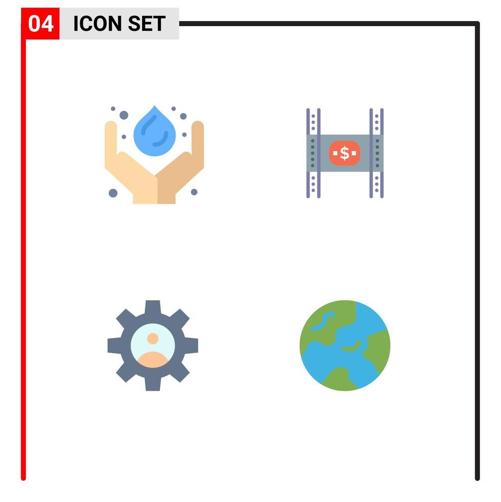 Mobile Interface Flat Icon Set of 4 Pictograms of care movie power costs controls Editable Vector Design Elements