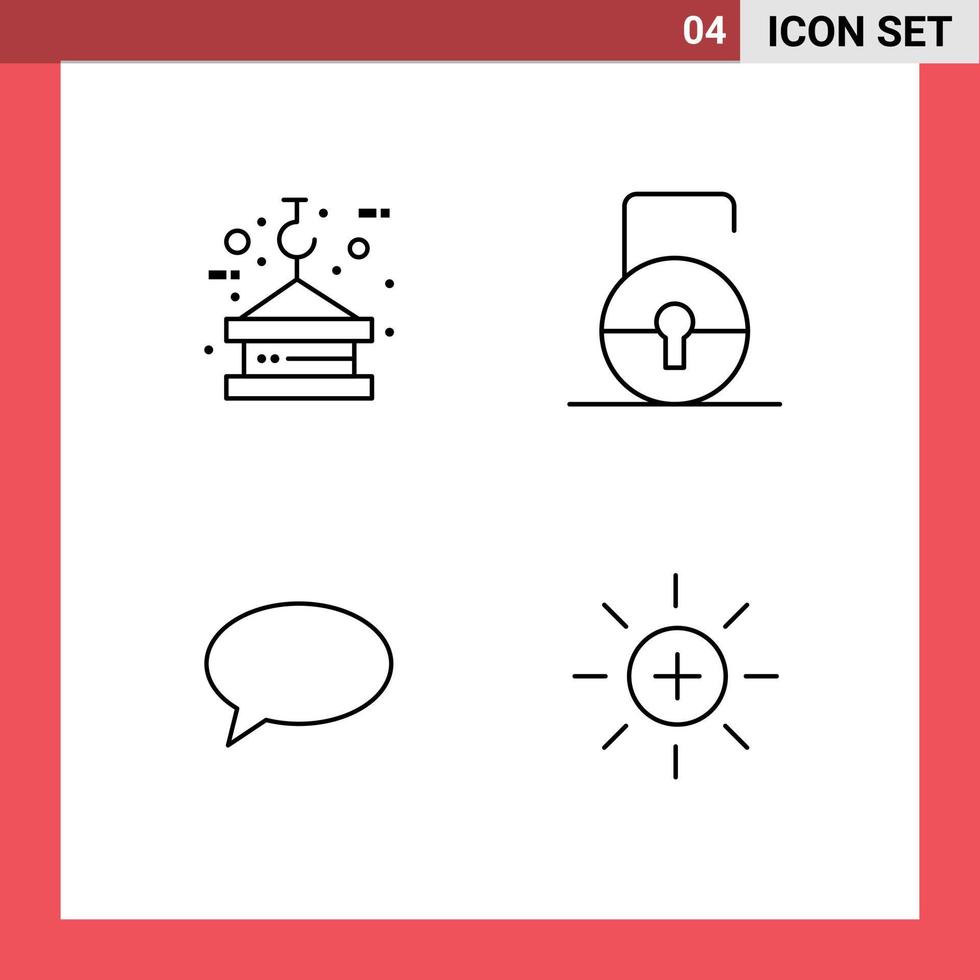 Stock Vector Icon Pack of 4 Line Signs and Symbols for crane chat rope lock pad massege Editable Vector Design Elements