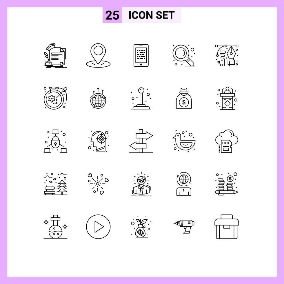 Pack of 25 creative Lines of design zoom mobile search elearning Editable Vector Design Elements