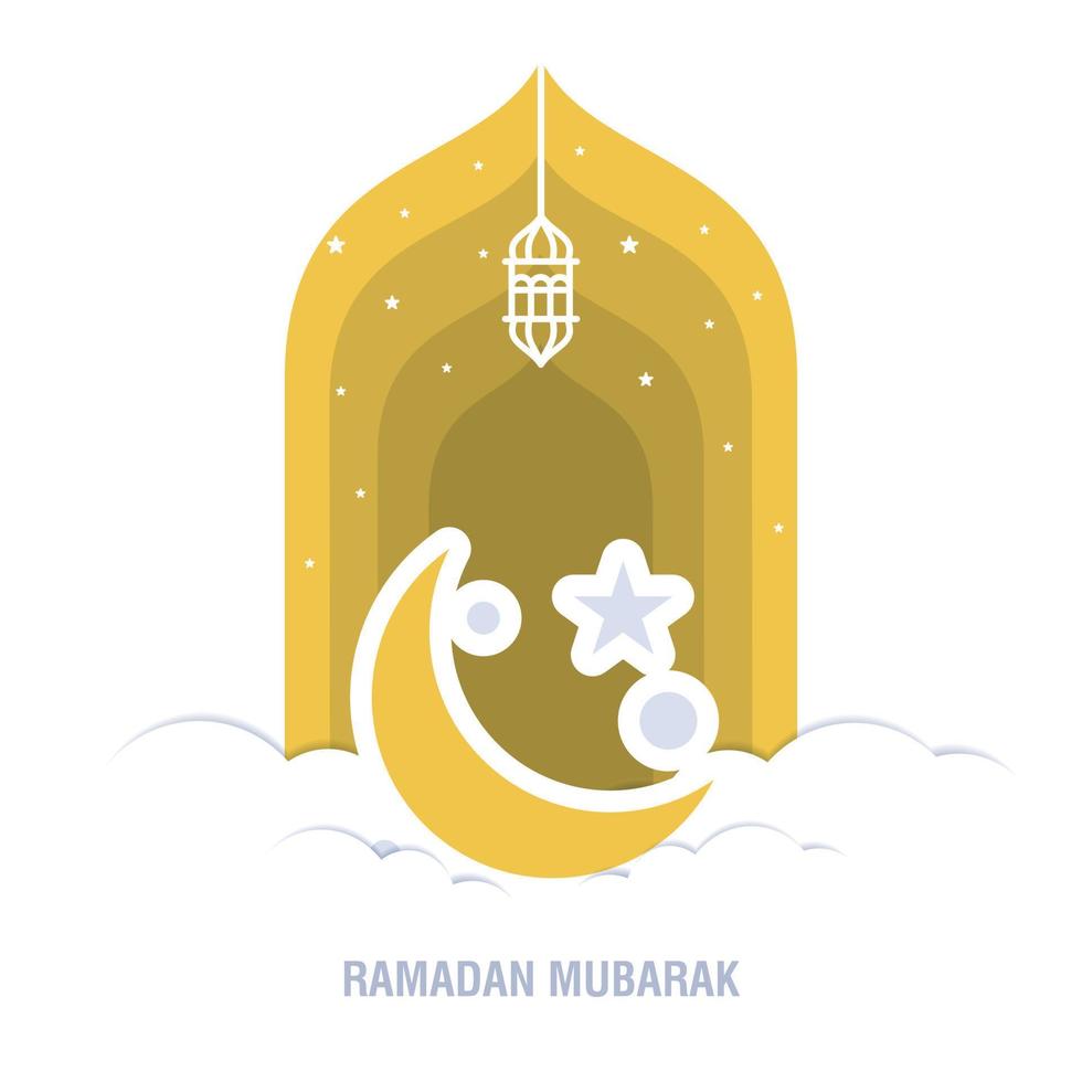 Ramadan Kareem islamic design crescent moon and mosque dome silhouette with arabic pattern and calligraphy vector