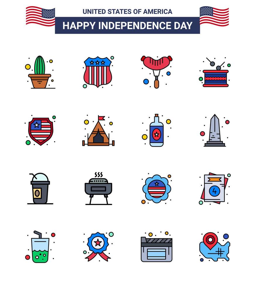 Happy Independence Day Pack of 16 Flat Filled Lines Signs and Symbols for shield american frankfurter independence holiday Editable USA Day Vector Design Elements