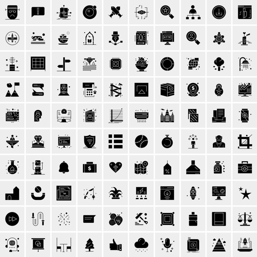 100 Business Icon Solid Glyph Vector Illustration